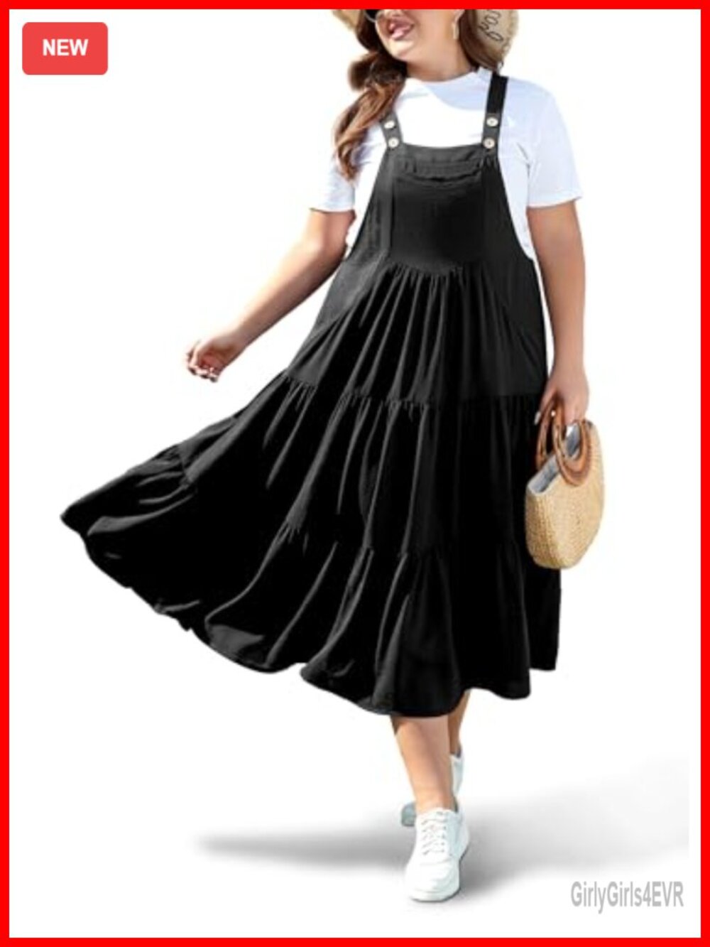 Plus Size Overall Dress Maxi Jumper Adjustable Straps Pockets Polyester Spandex